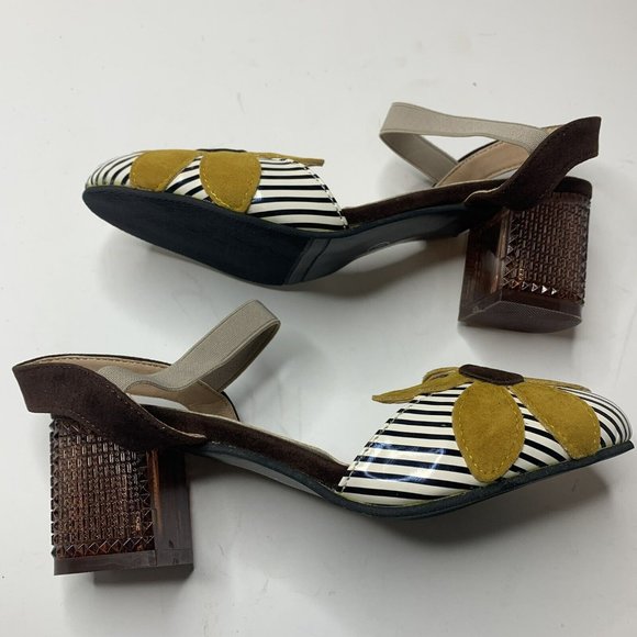 Yasirun Shoes Yasirun Yellow Floral Striped Closed Toe Heels Poshmark